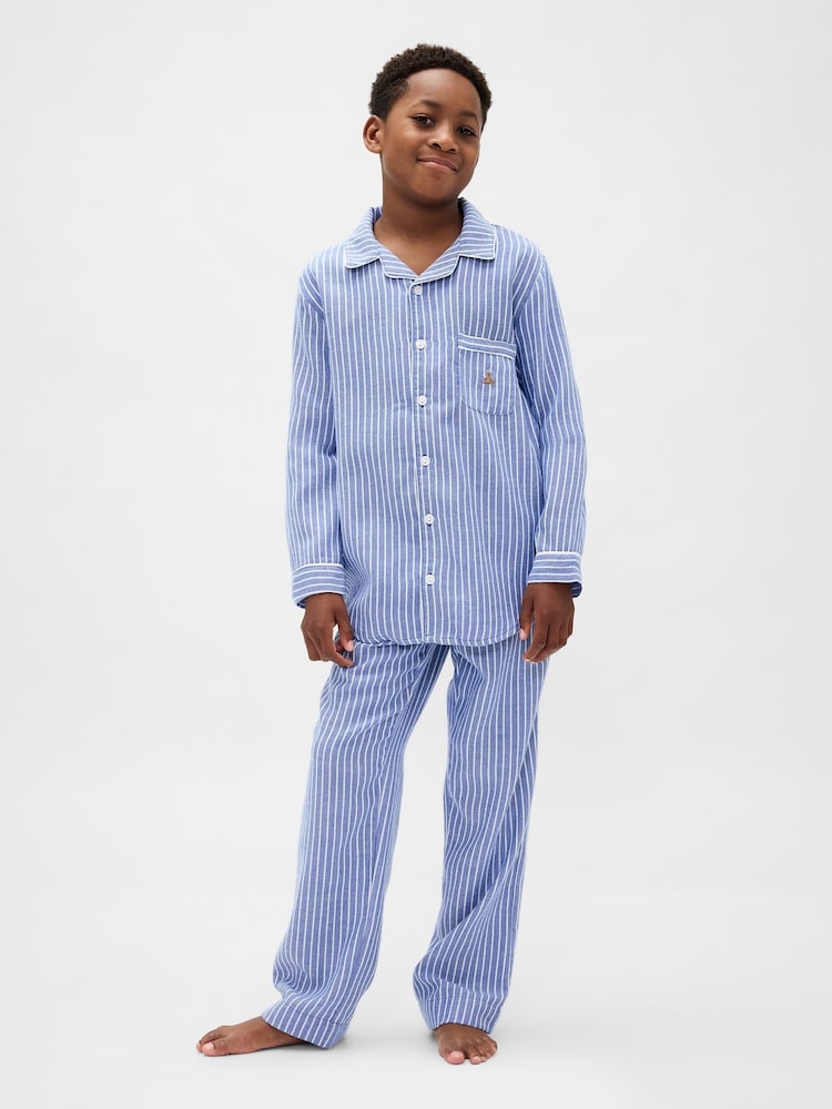 Gap Blue Stripe Flannel Pyjama Top & Trousers Set (6-13yrs) (6-13yrs) - Image 1 of 6