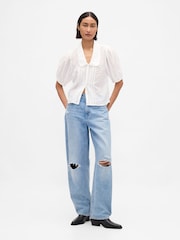 Gap White Puff-Sleeve Collared Crop Top - Image 3 of 3