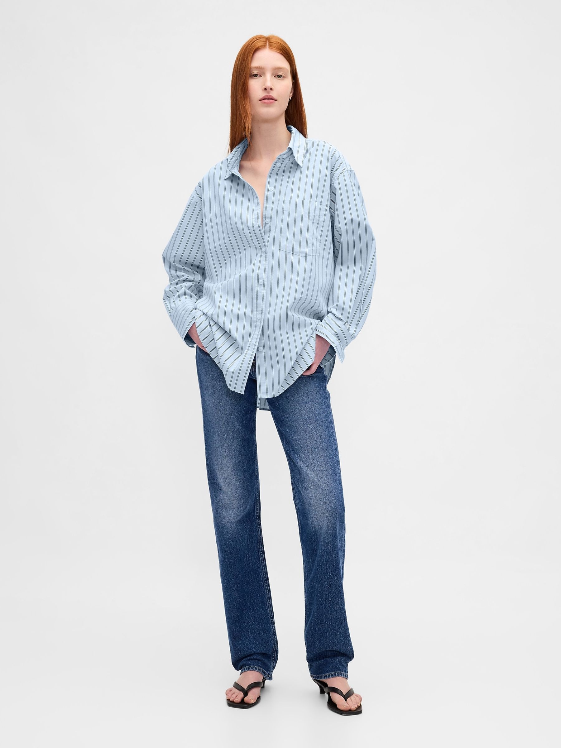 Buy Gap Light Blue Stripe Poplin Big Shirt from Next Luxembourg
