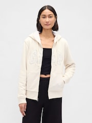 Gap Cream Relaxed Logo Sherpa-Lined Zip Hoodie - Image 1 of 4