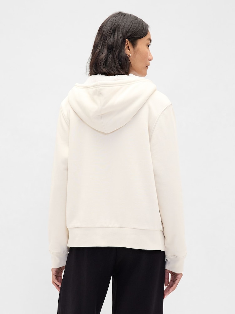 Gap Cream Relaxed Logo Sherpa-Lined Zip Hoodie - Image 2 of 4