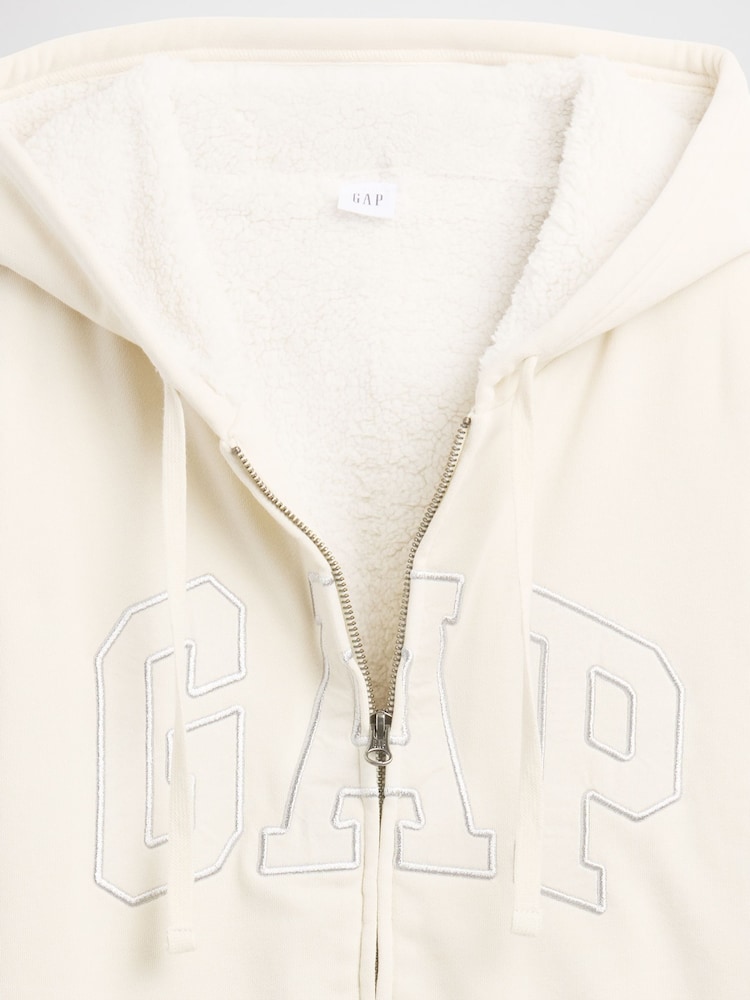 Gap Cream Relaxed Logo Sherpa-Lined Zip Hoodie - Image 4 of 4