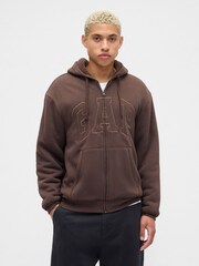 Gap Brown Relaxed Logo Sherpa Lined Zip Hoodie - Image 1 of 4