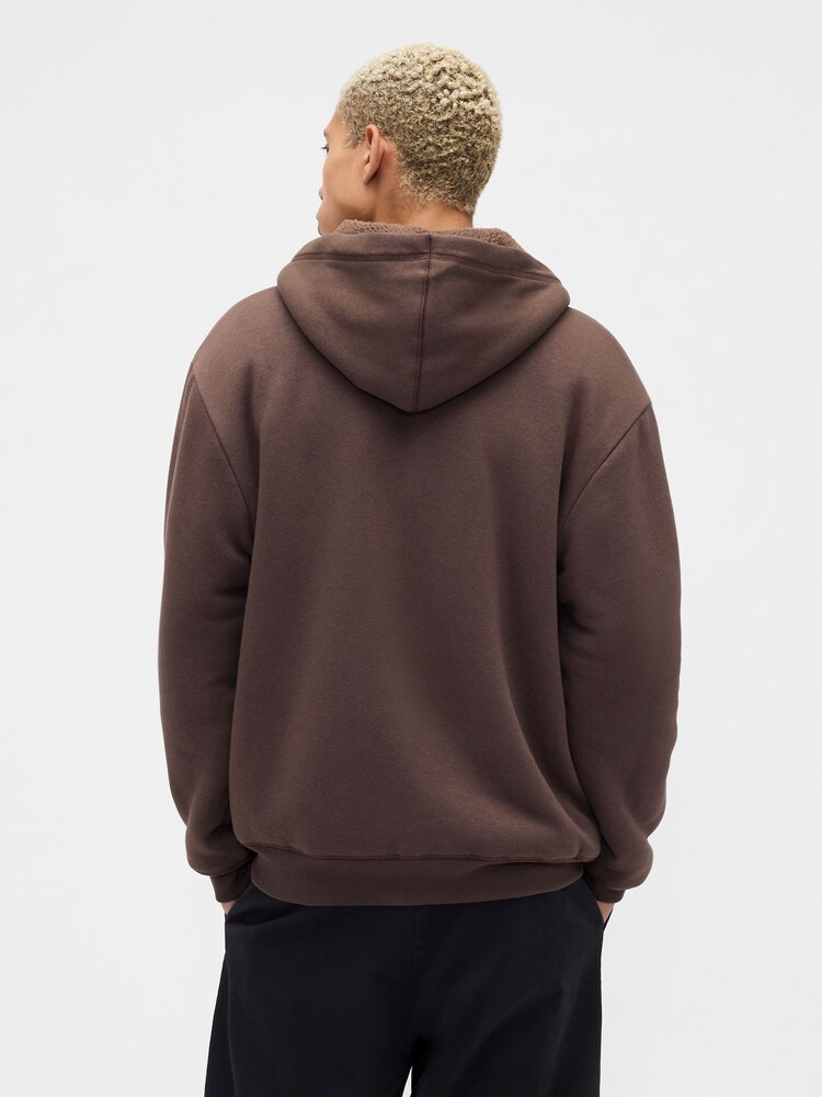 Gap Brown Relaxed Logo Sherpa Lined Zip Hoodie - Image 2 of 4