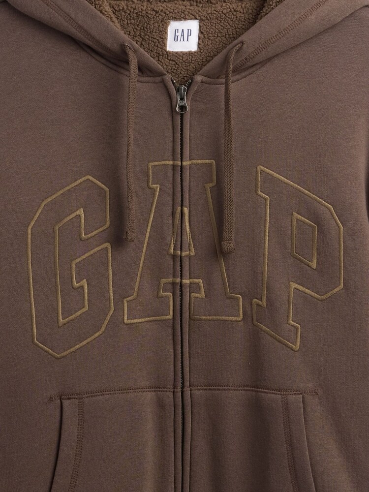 Gap Brown Relaxed Logo Sherpa Lined Zip Hoodie - Image 4 of 4