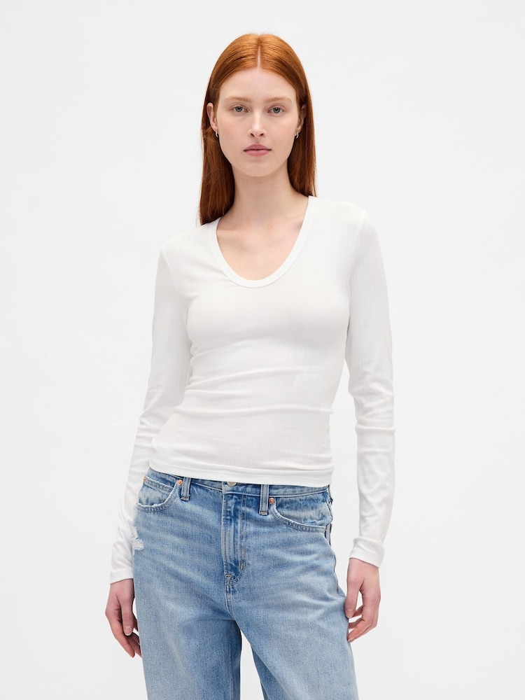 Gap White Sheer Modern Rib T-Shirt - Image 1 of 3