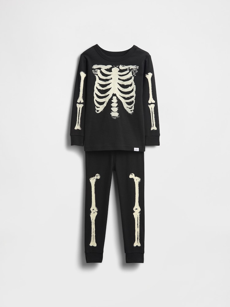 Gap Black Skeleton Brushed Cotton Halloween Pyjamas Set (6mths-5yrs) (6mths-5yrs) - Image 1 of 2