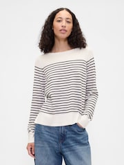 Gap White/ Navyt Blue Stripe Bella Boat Neck Jumper - Image 1 of 4