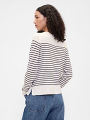Gap White/ Navyt Blue Stripe Bella Boat Neck Jumper - Image 2 of 4