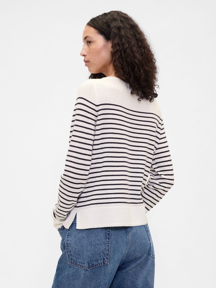 Gap White/ Navyt Blue Stripe Bella Boat Neck Jumper - Image 2 of 4