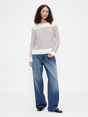 Gap White/ Navyt Blue Stripe Bella Boat Neck Jumper - Image 3 of 4