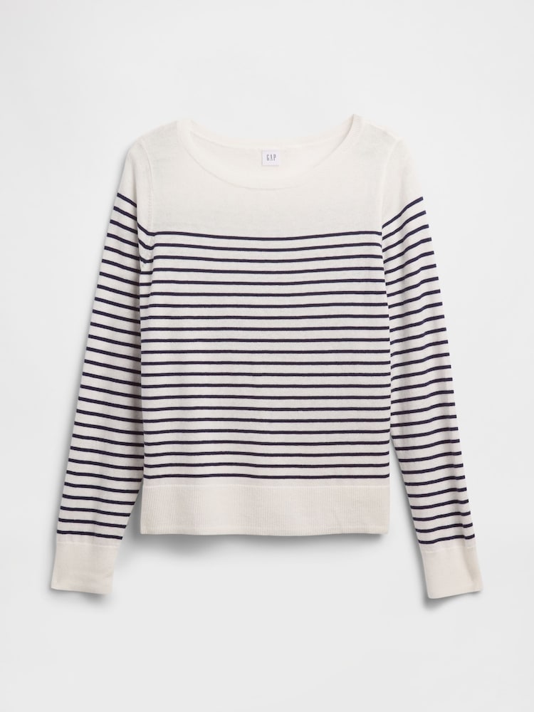 Gap White/ Navyt Blue Stripe Bella Boat Neck Jumper - Image 4 of 4