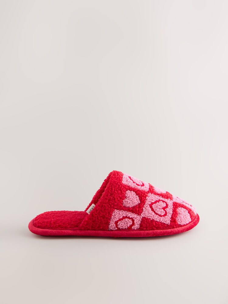 Pink/Red Borg Mule Check Heart Slippers - Image 1 of 6 Pink/Red Borg Mule Check Heart Slippers - Image 1 of 6