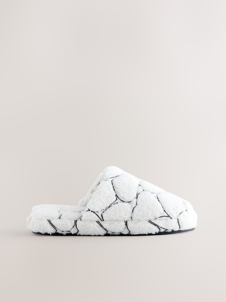 White Heart Borg Mule Slippers - Image 1 of 9 White Heart Borg Mule Slippers - Image 1 of 9