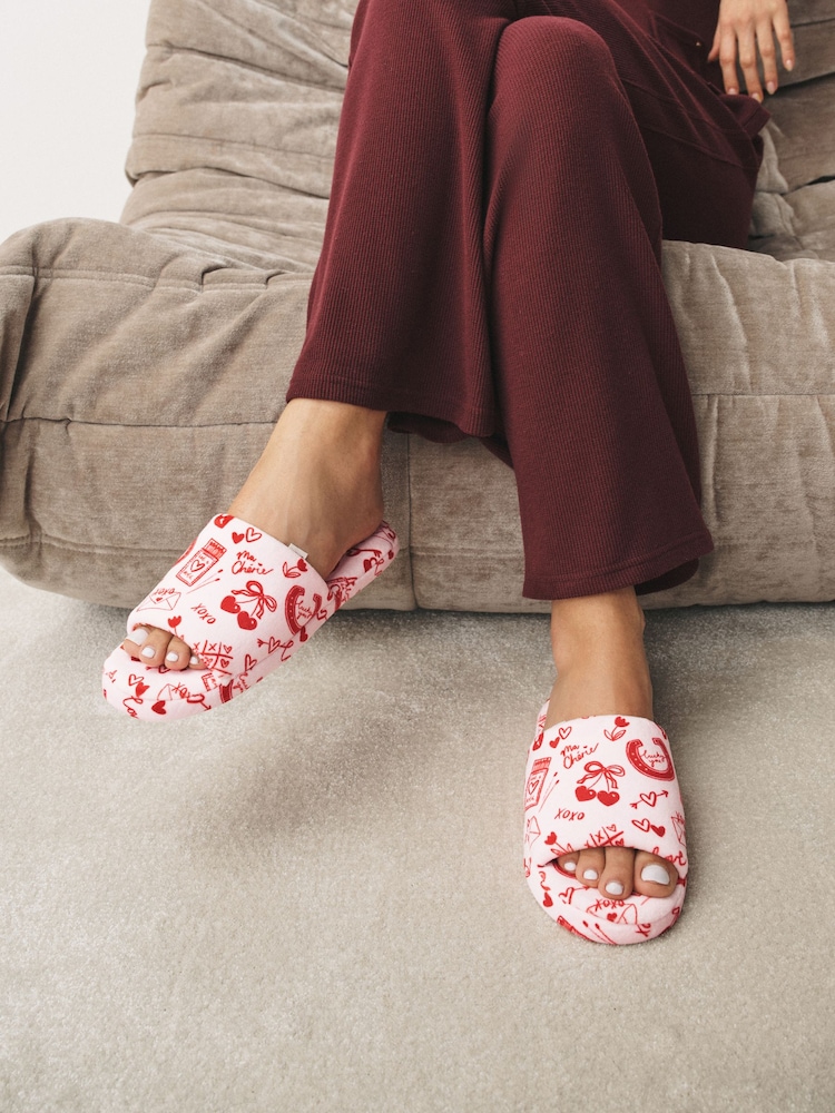 Pink/Red Heart Plush Slider Slippers - Image 2 of 7