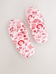 Pink/Red Heart Plush Slider Slippers - Image 5 of 7