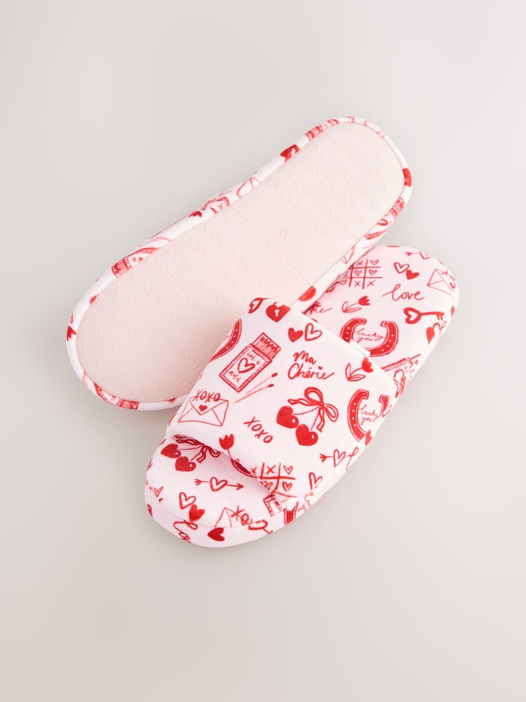 Pink/Red Heart Plush Slider Slippers - Image 7 of 7