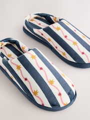 Navy/White Stripe Plush Mule Slippers - Image 6 of 7