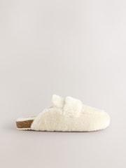 Ecru Faux Fur Heart Footbed Slippers - Image 6 of 8