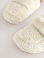 Ecru Faux Fur Heart Footbed Slippers - Image 7 of 8