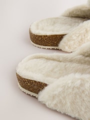Ecru Faux Fur Heart Footbed Slippers - Image 8 of 8