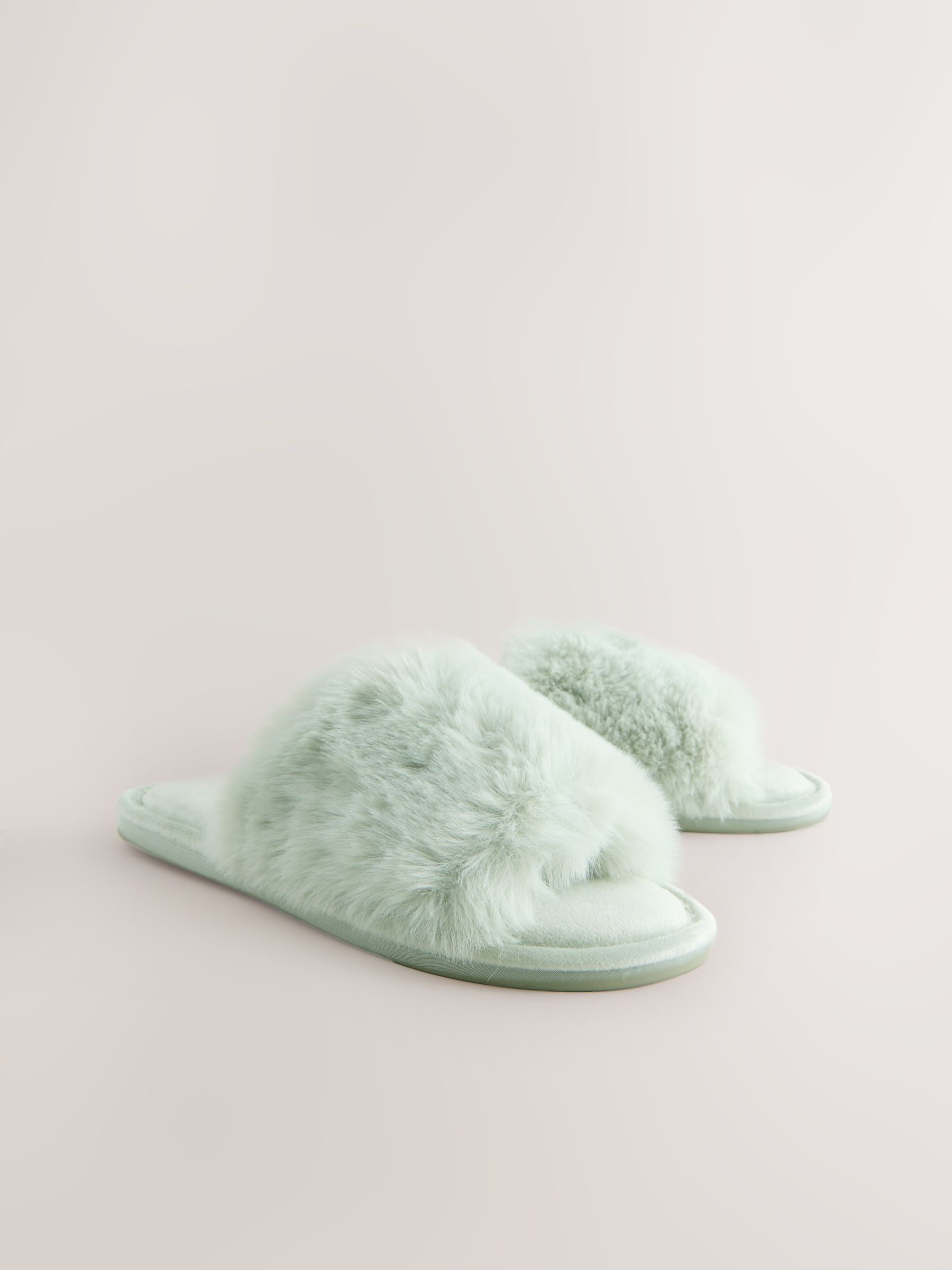 Buy Mint Green Faux Fur Lined Slider Slippers from Next USA