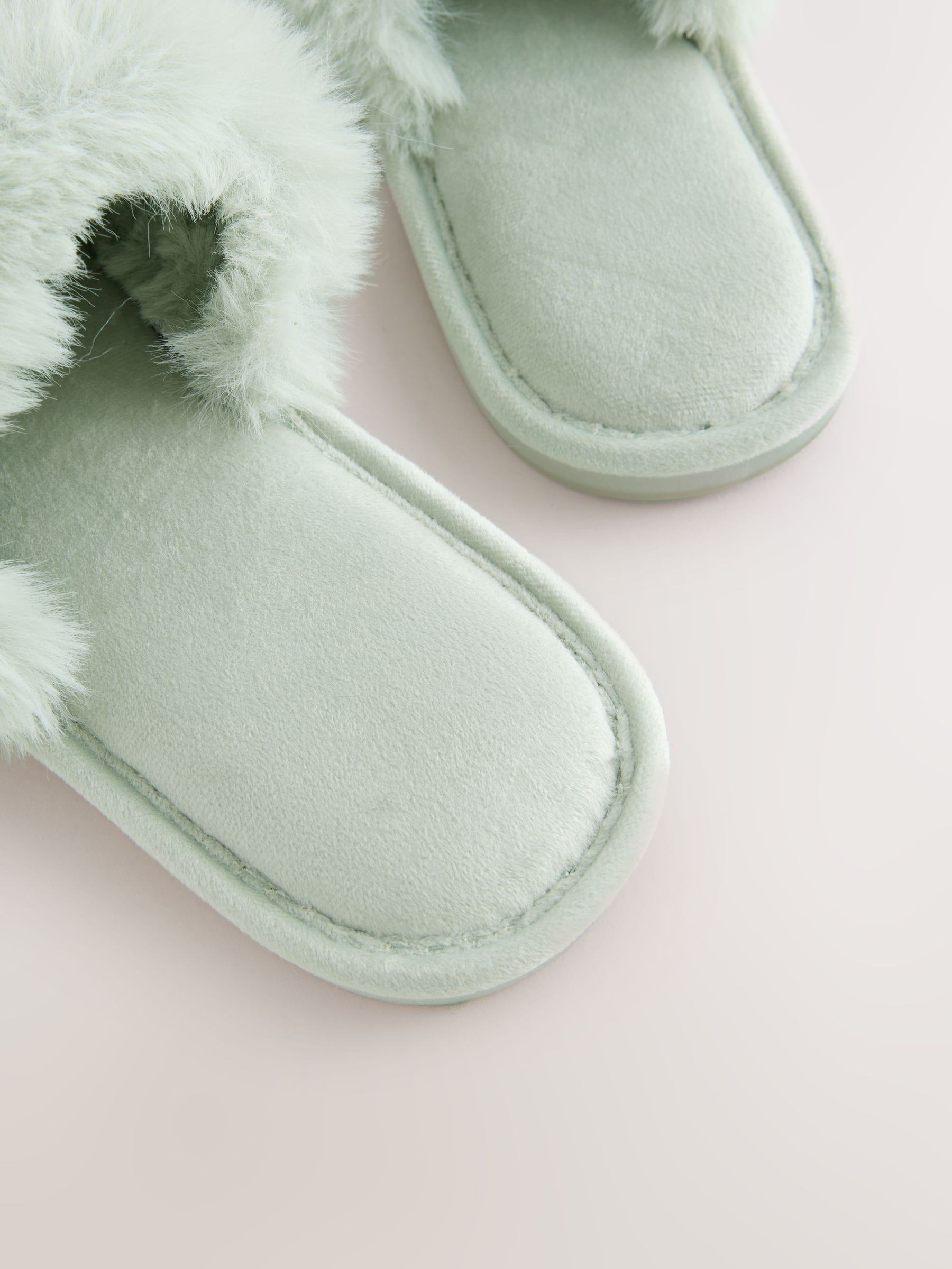 Buy Mint Green Faux Fur Lined Slider Slippers from Next USA
