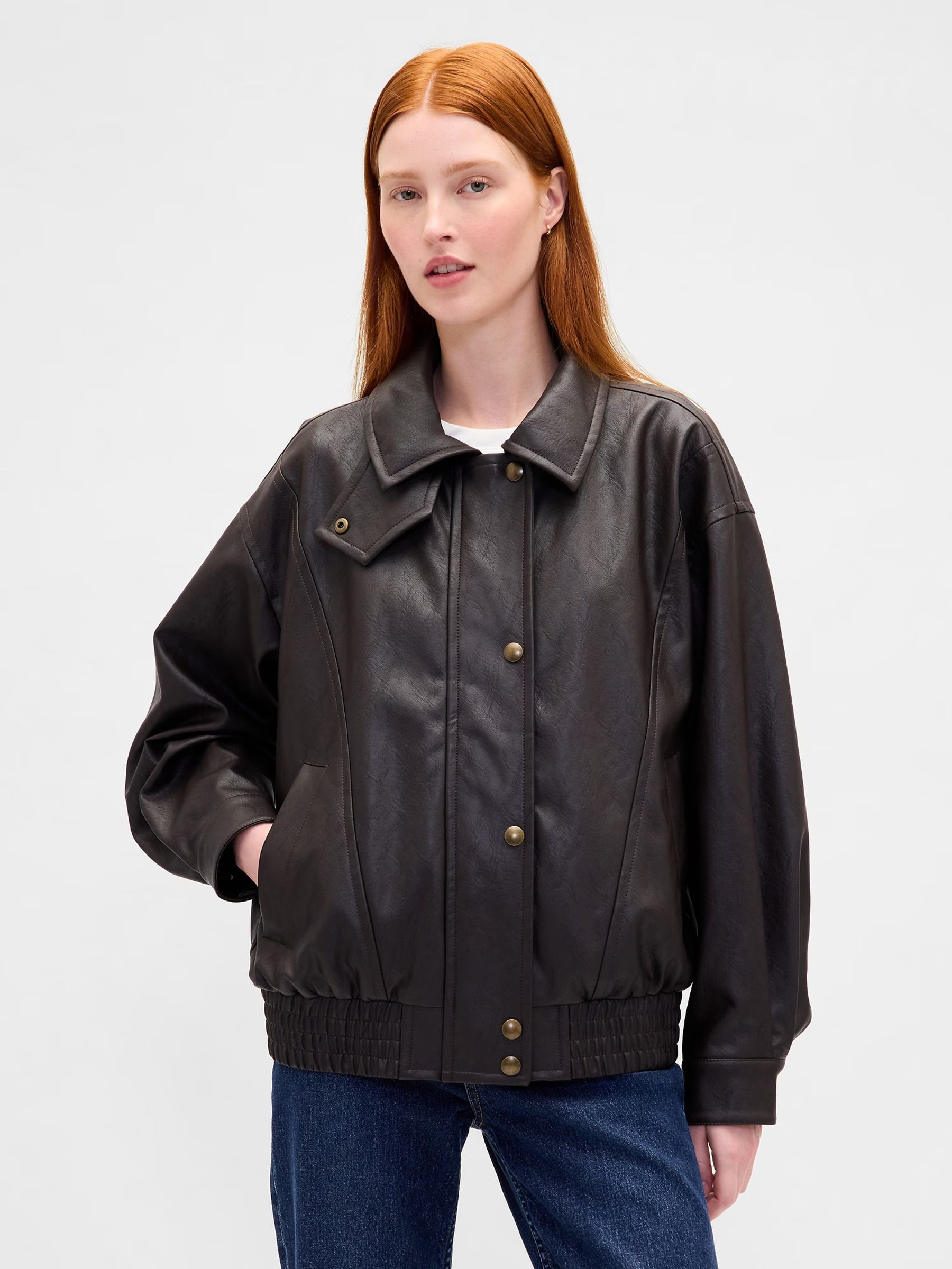 Buy Gap Brown Oversized Faux Leather Jacket from the Next UK