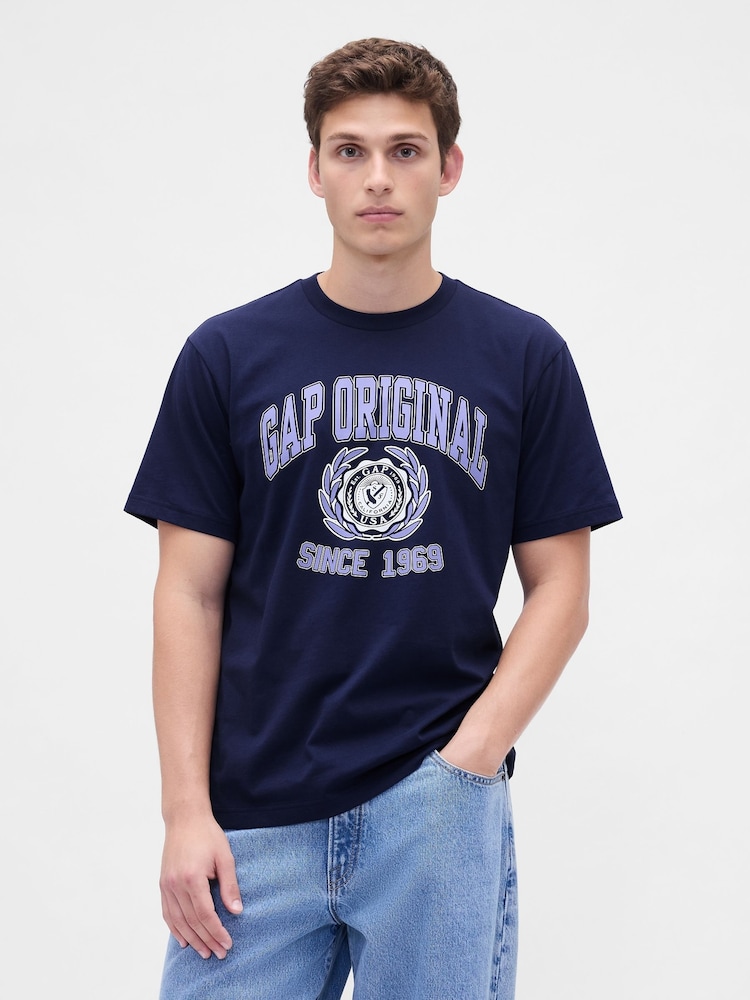Gap Blue Everyday Soft Relaxed Graphic T-Shirt - Image 1 of 4 Gap Blue Everyday Soft Relaxed Graphic T-Shirt - Image 1 of 4