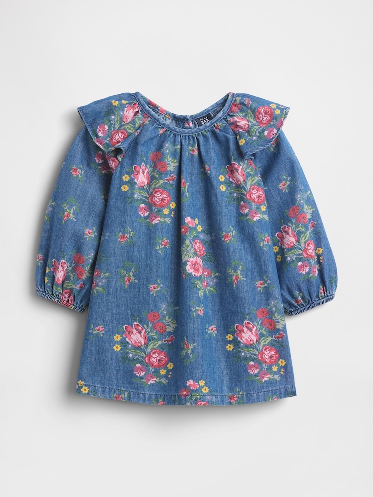 Gap Blue Denim Ruffle Shoulder Dress (Newborn-24mths) (0-24mths) - Image 1 of 3