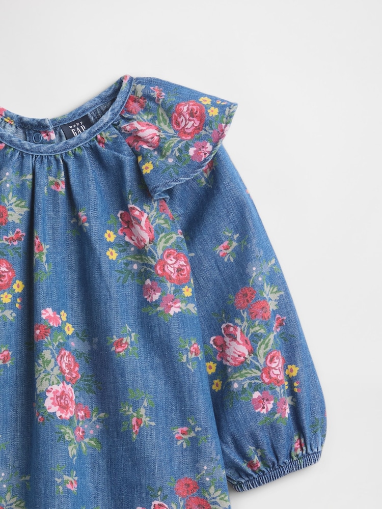 Gap Blue Denim Ruffle Shoulder Dress (Newborn-24mths) (0-24mths) - Image 3 of 3