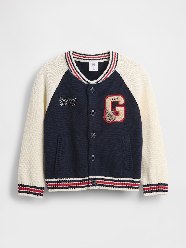 Gap Blue/Cream Varsity Logo Jumper Jacket (6mths-5yrs) (6mths-5yrs) - Image 1 of 2