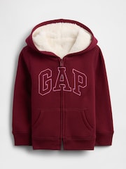 Gap Burgundy Red Logo Sherpa Lined Hoodie (6mths-5yrs) (6mths-5yrs) - Image 1 of 3