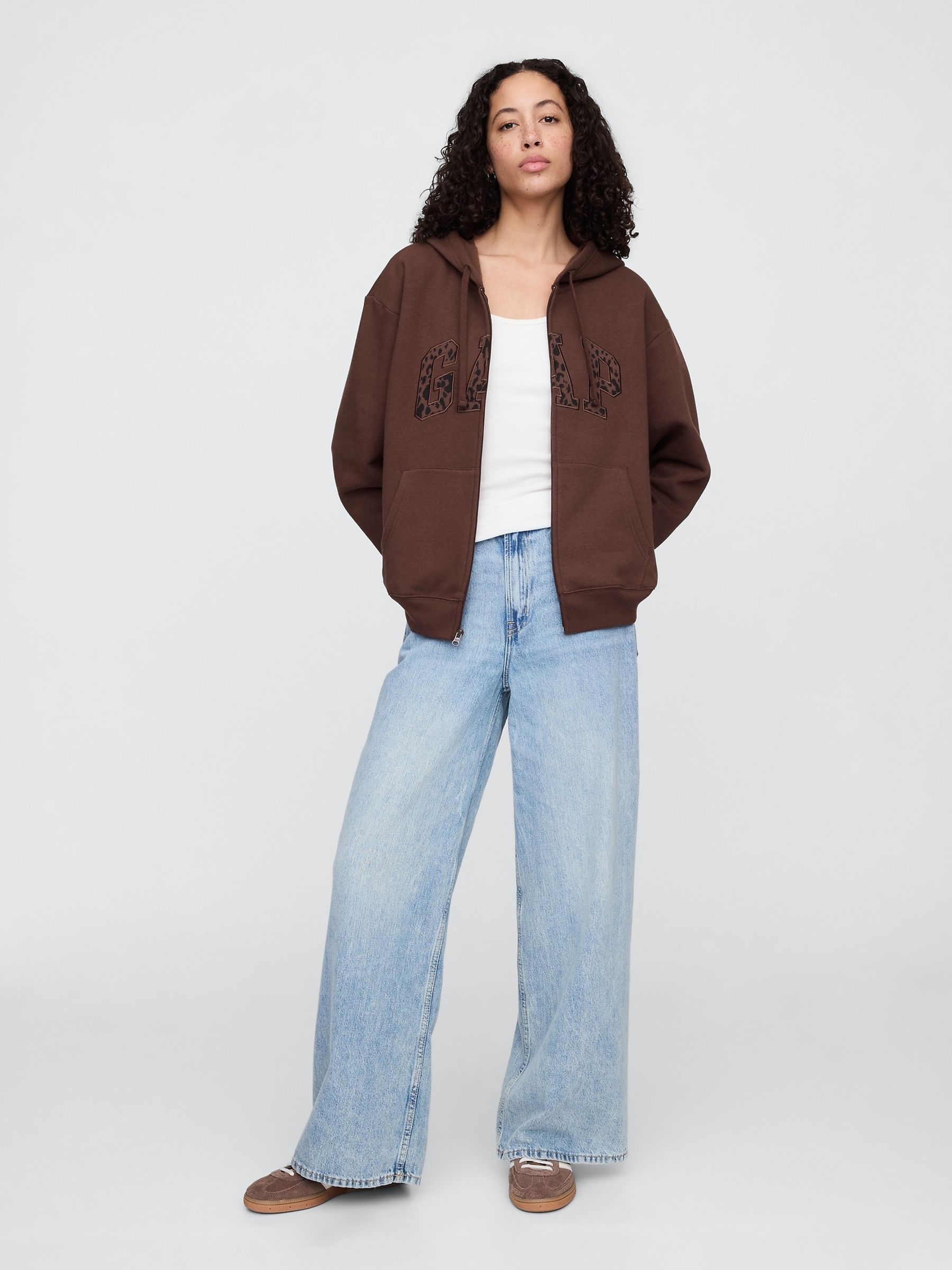 Buy Gap Brown Leopard Print Relaxed Logo Zip Hoodie from the Next