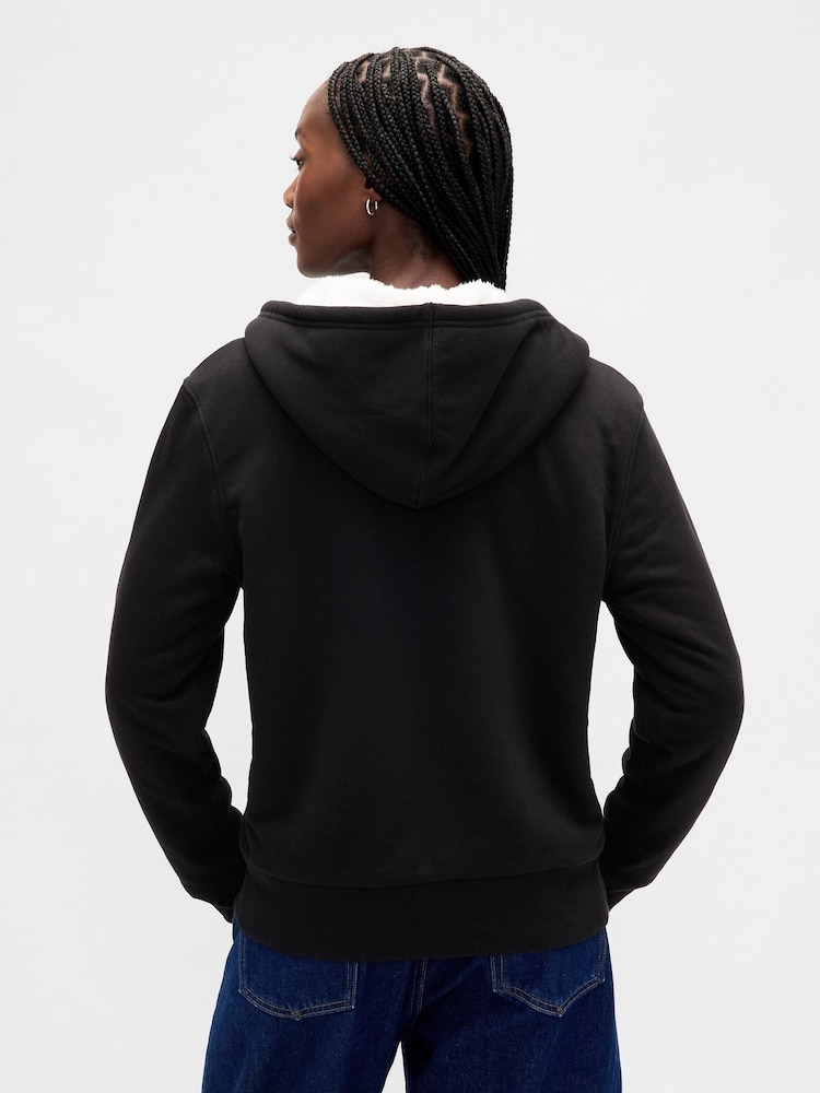 Gap Black Relaxed Logo Sherpa-Lined Zip Hoodie - Image 2 of 5