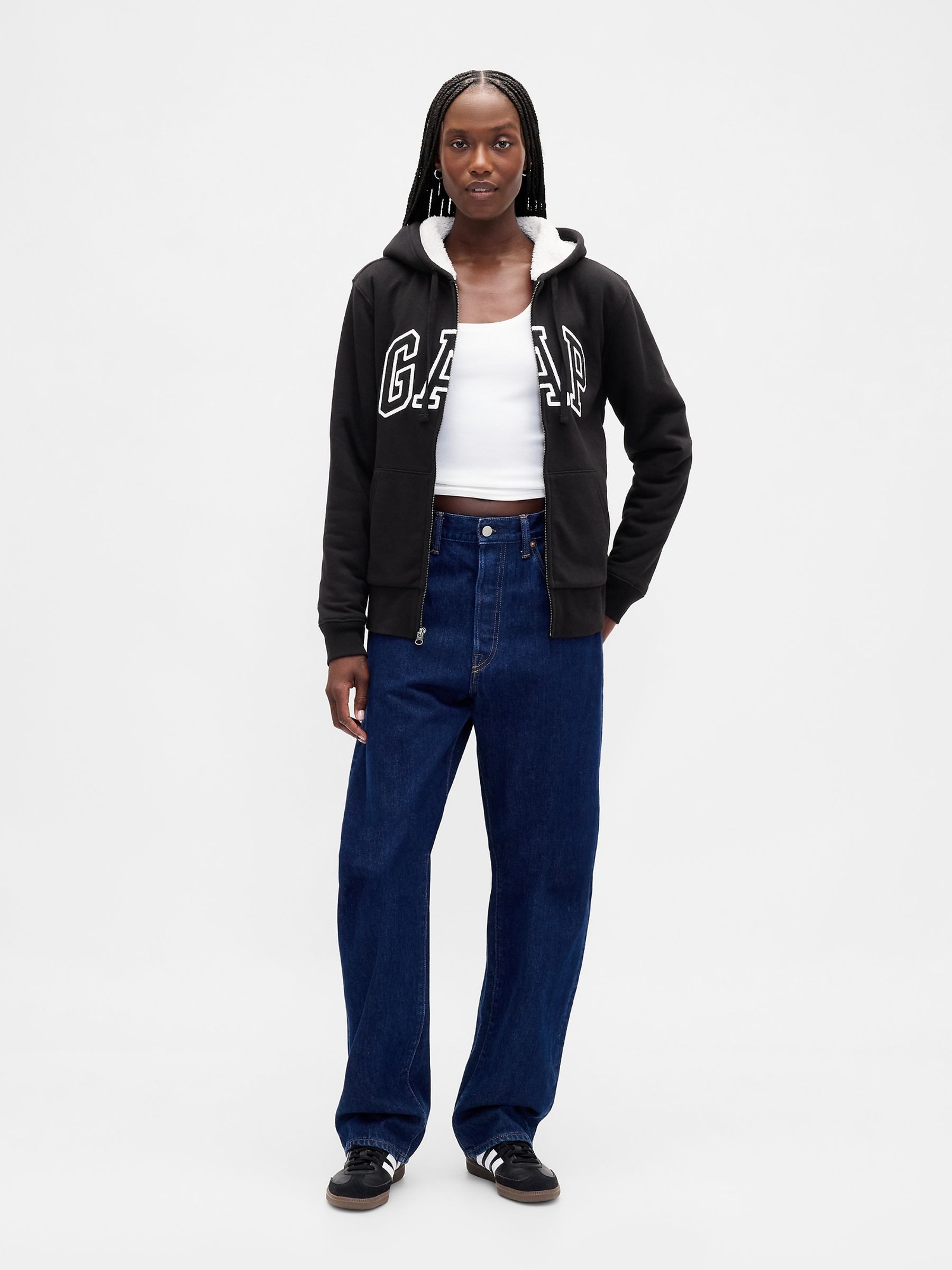 Buy Gap Black Relaxed Logo Sherpa-Lined Zip Hoodie from the Next