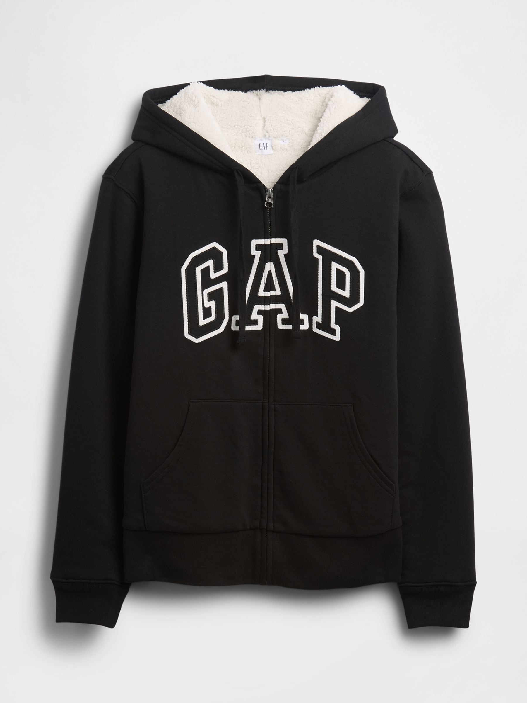 Buy Gap Black Relaxed Logo Sherpa-Lined Zip Hoodie from the Next
