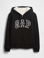 Gap Black Relaxed Logo Sherpa-Lined Zip Hoodie - Image 4 of 5