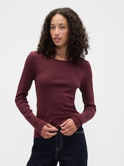 Gap Red Modern Long Sleeve Crew Neck T-Shirt - Image 1 of 5