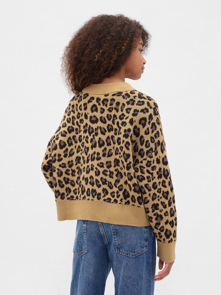 Gap Brown Leopard Print Boxy V-Neck Sweatshirt (4-13yrs) - Image 2 of 5