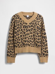 Gap Brown Leopard Print Boxy V-Neck Sweatshirt (4-13yrs) - Image 4 of 5