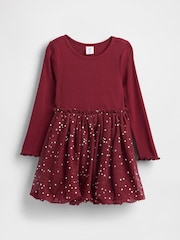 Gap Burgundy Red Mixed Media Bubble Dress (6mths-5yrs) (6mths-5yrs) - Image 2 of 4