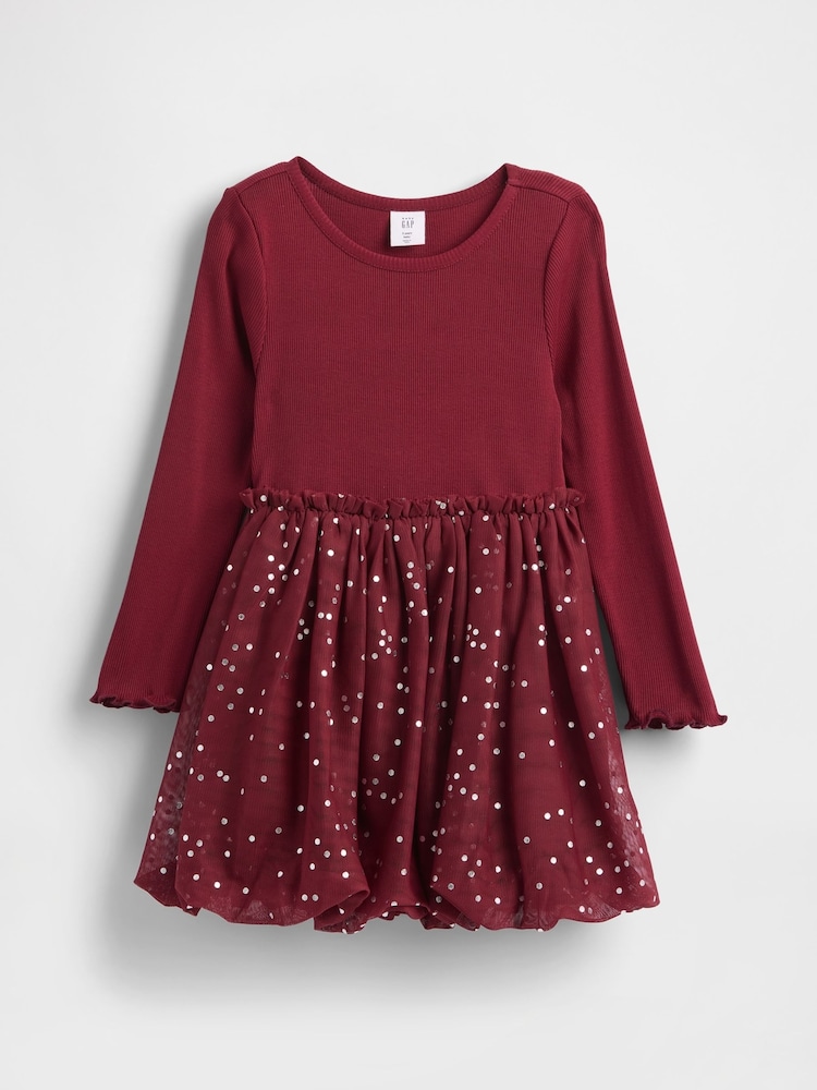 Gap Burgundy Red Mixed Media Bubble Dress (6mths-5yrs) (6mths-5yrs) - Image 2 of 4