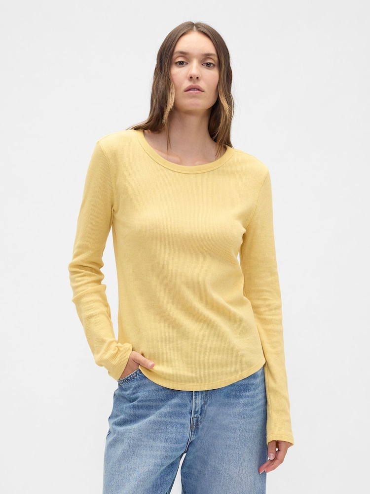 Gap Yellow Waffle Knit Crew Neck T-Shirt - Image 1 of 4