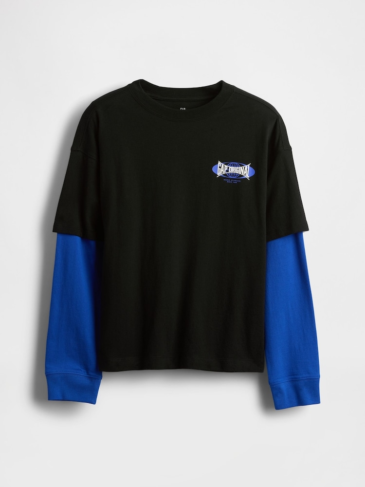 Gap Black 2-in-1 Graphic T-Shirt (4-13yrs) (4-13yrs) - Image 1 of 2