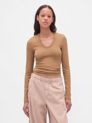 Gap Beige Sheer Modern Rib T-Shirt - Image 1 of 4