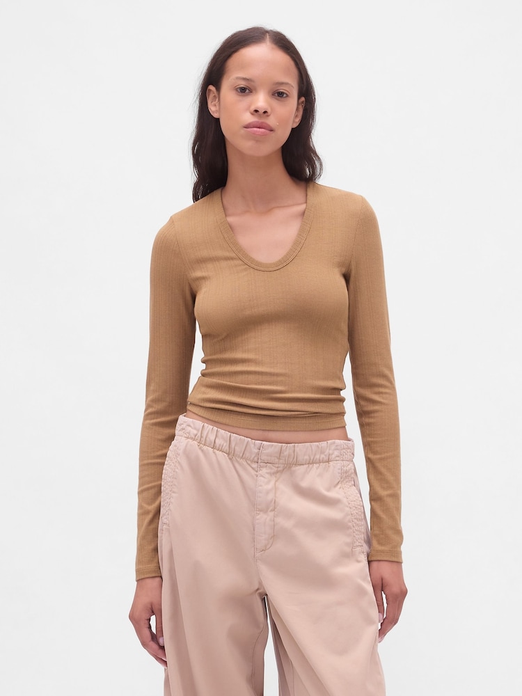 Gap Beige Sheer Modern Rib T-Shirt - Image 1 of 4