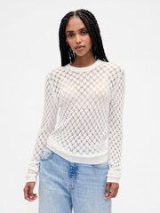 Gap White Pointelle Sweatshirt - Image 1 of 4