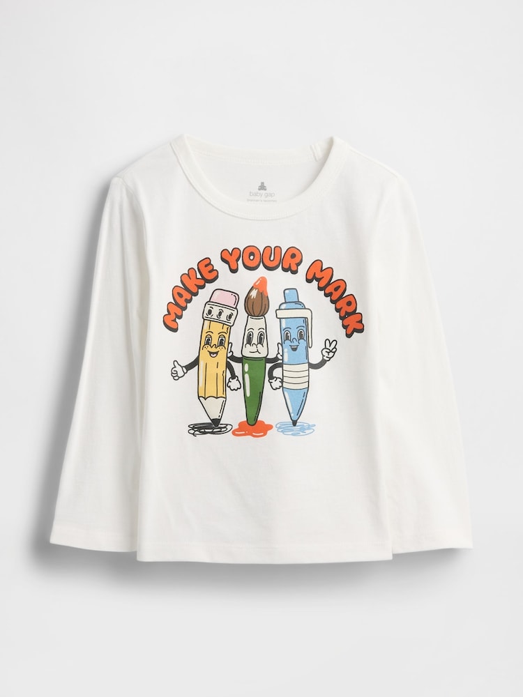 Gap White Graphic Crew Neck Long Sleeve T-Shirt (6mths-5yrs) (6mths-5yrs) - Image 1 of 2