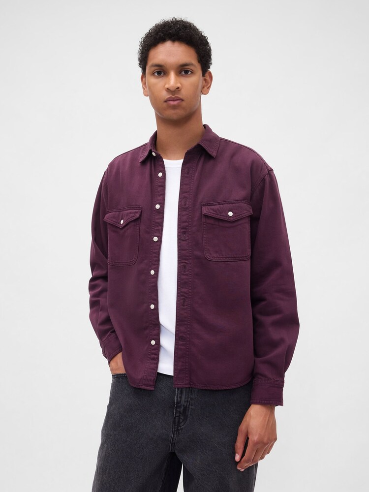 Gap Purple UltraSoft Denim Relaxed Shirt - Image 1 of 4 Gap Purple UltraSoft Denim Relaxed Shirt - Image 1 of 4